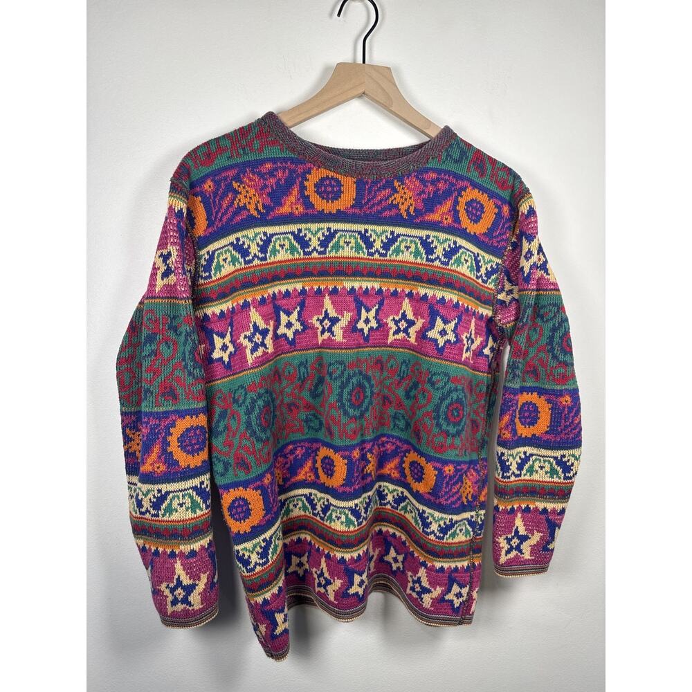 Vintage Y2K Multicolor Funky Knit Crewneck Pullover Sweater - Picture 4 of 8